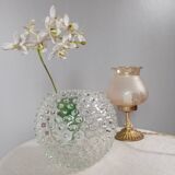 Round bubbled textured transparent glass vase
