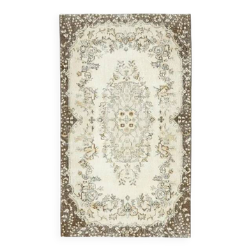 1970s Turkish Oushak Handmade Wool Cotton Beige Area Rug 114x197