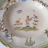 Soup plates with Moustiers de Longchamp decor, AL. Mark signature, 80s