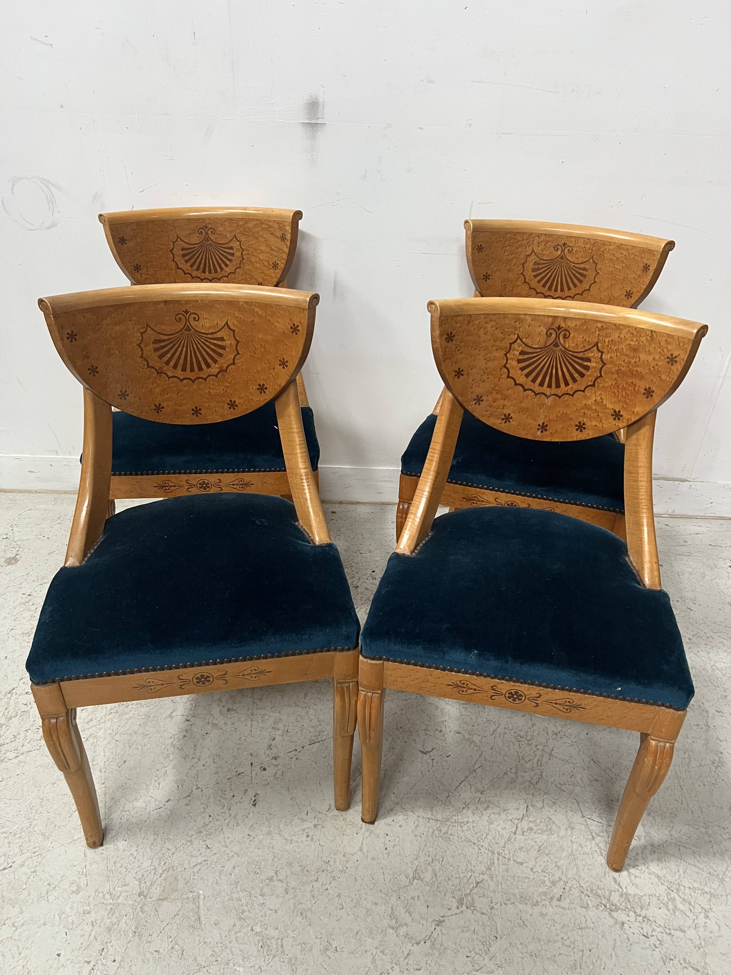 Charles X style maple veneer table and chair set, 20th century