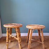 Pair of spiral rattan stools