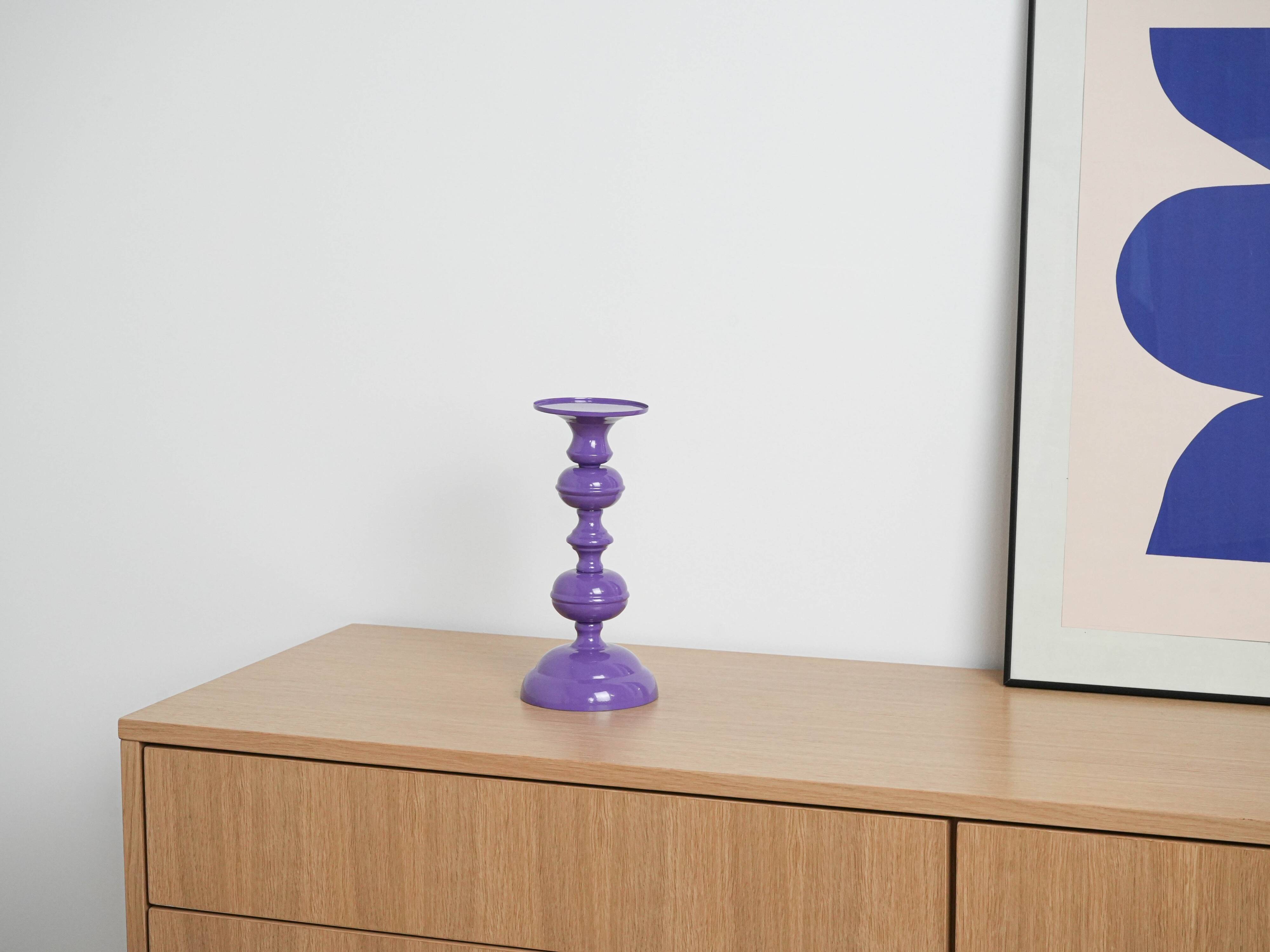 Purple metal candlestick, Danish design, 1970s, made in Denmark