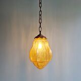 Art Deco pendant light in amber crackled glass, 1920s-30s