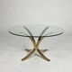 Table basse vintage en verre et laiton style Hollywood Regency des années 70