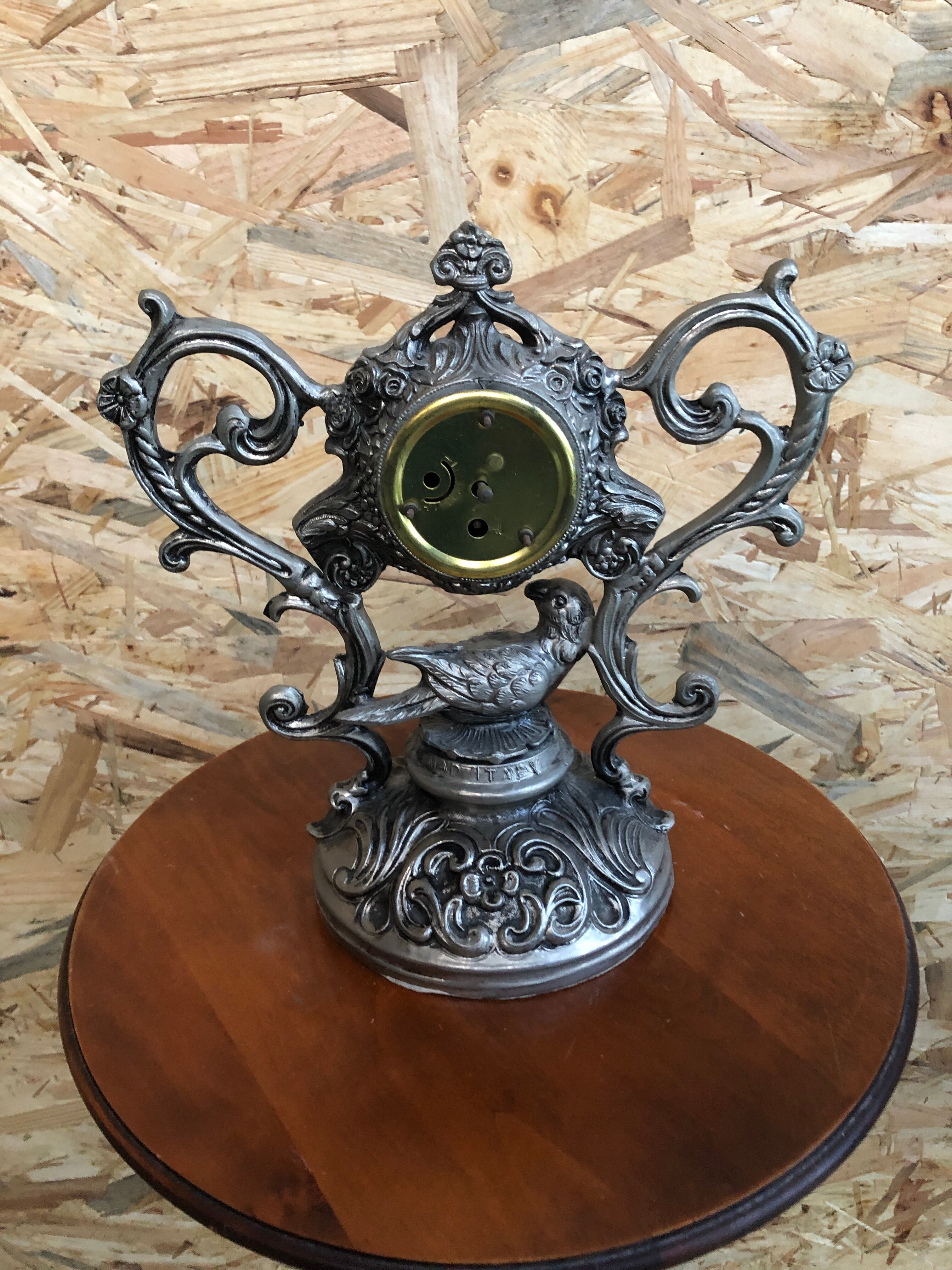 Old clock table clock baroque style metal gray made in italy vintage
