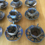 9 octagonal cups and octagonal cups in glazed stoneware G Metenier