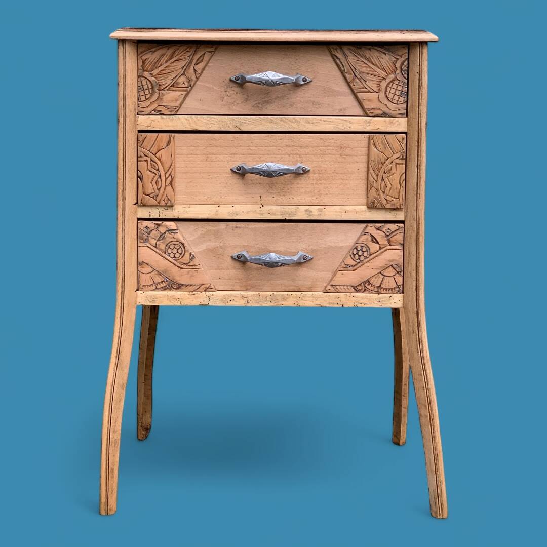 Art Deco chest of drawers in raw wood, 1930