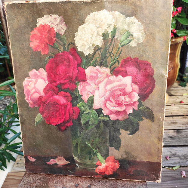 Painting Old bouquet of roses and carnations 1900