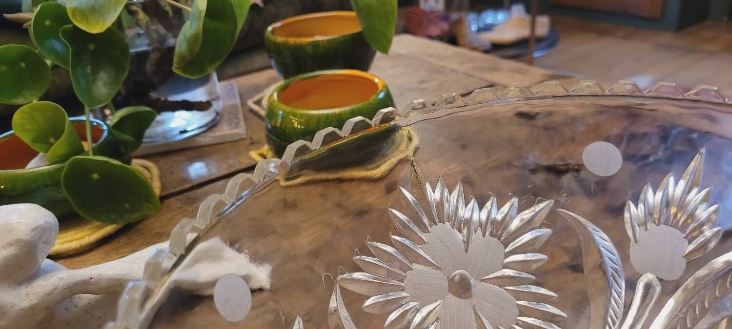 50s molded glass footed bowl