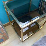 End of sofa 3 trays in smoked glass and brass-frame 70 year