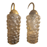 Set of 2 vintage wall lights, Danish teak, brass and bubble glass, Helena Tynell style, 1960s.