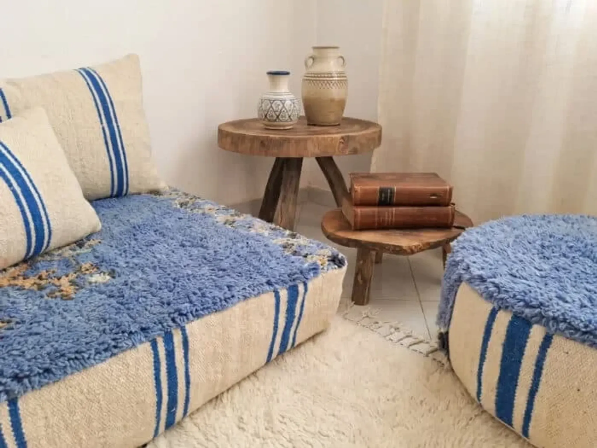 Handwoven Moroccan floor sofa set with Berber wool.