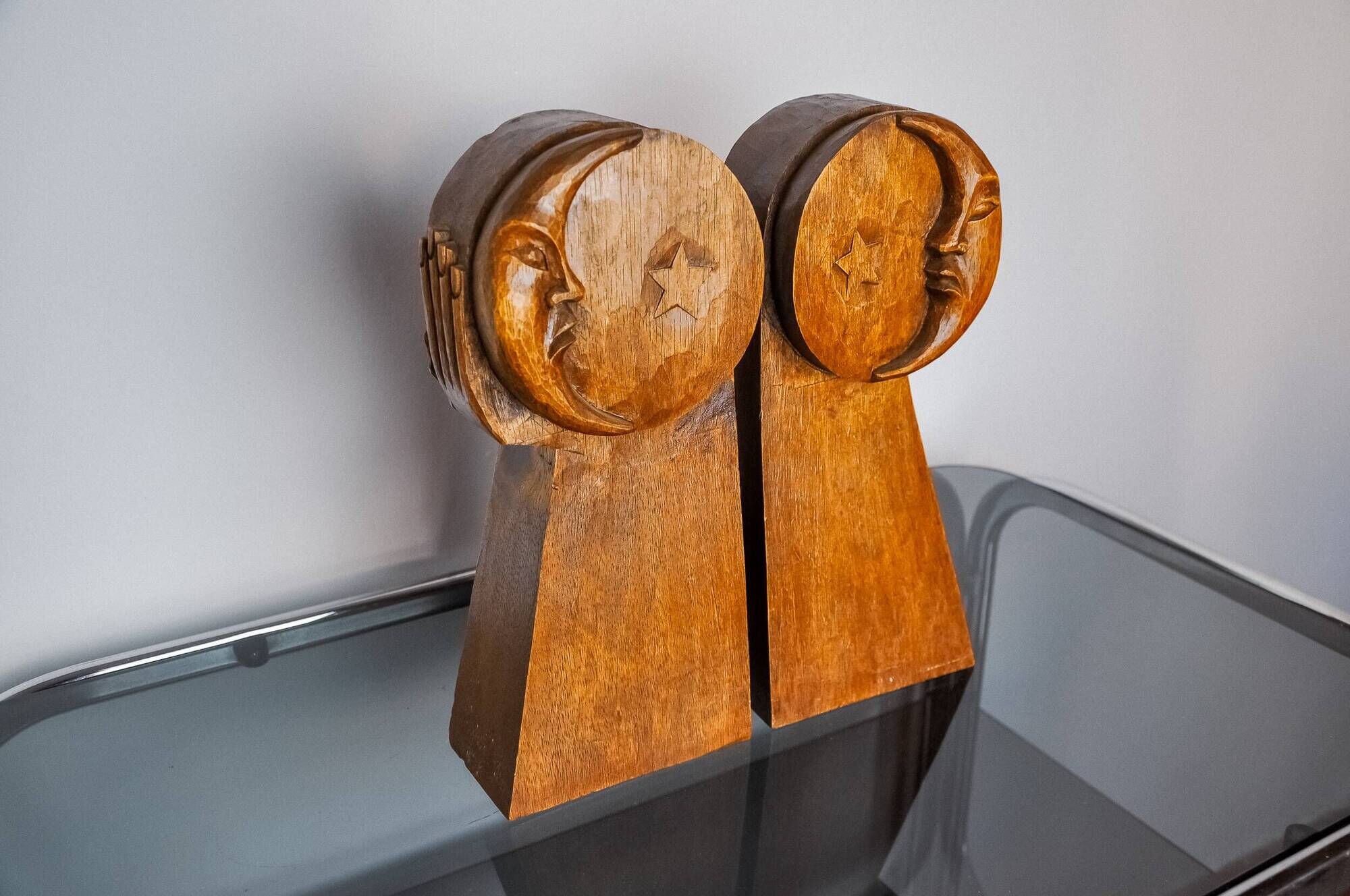 Art Deco bookends, carved wood, France, 1960
