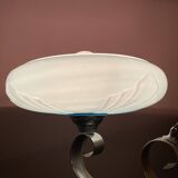 Lustre Art Déco en verre opalin bleu