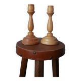Pair of turned wooden candlesticks, handcrafted, Scandinavian country decoration