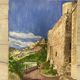 Watercolor Provencal landscape with fortified ramparts
