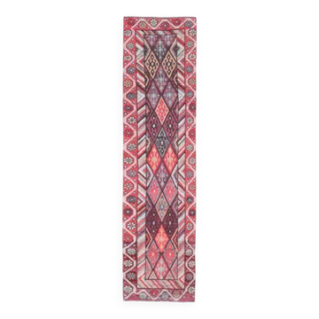 Vintage Turkish Oushak Handmade Wool Cotton Pink Runner Rug 80x317