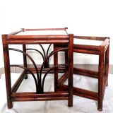 Rattan trundle tables circa 1950 in art deco style