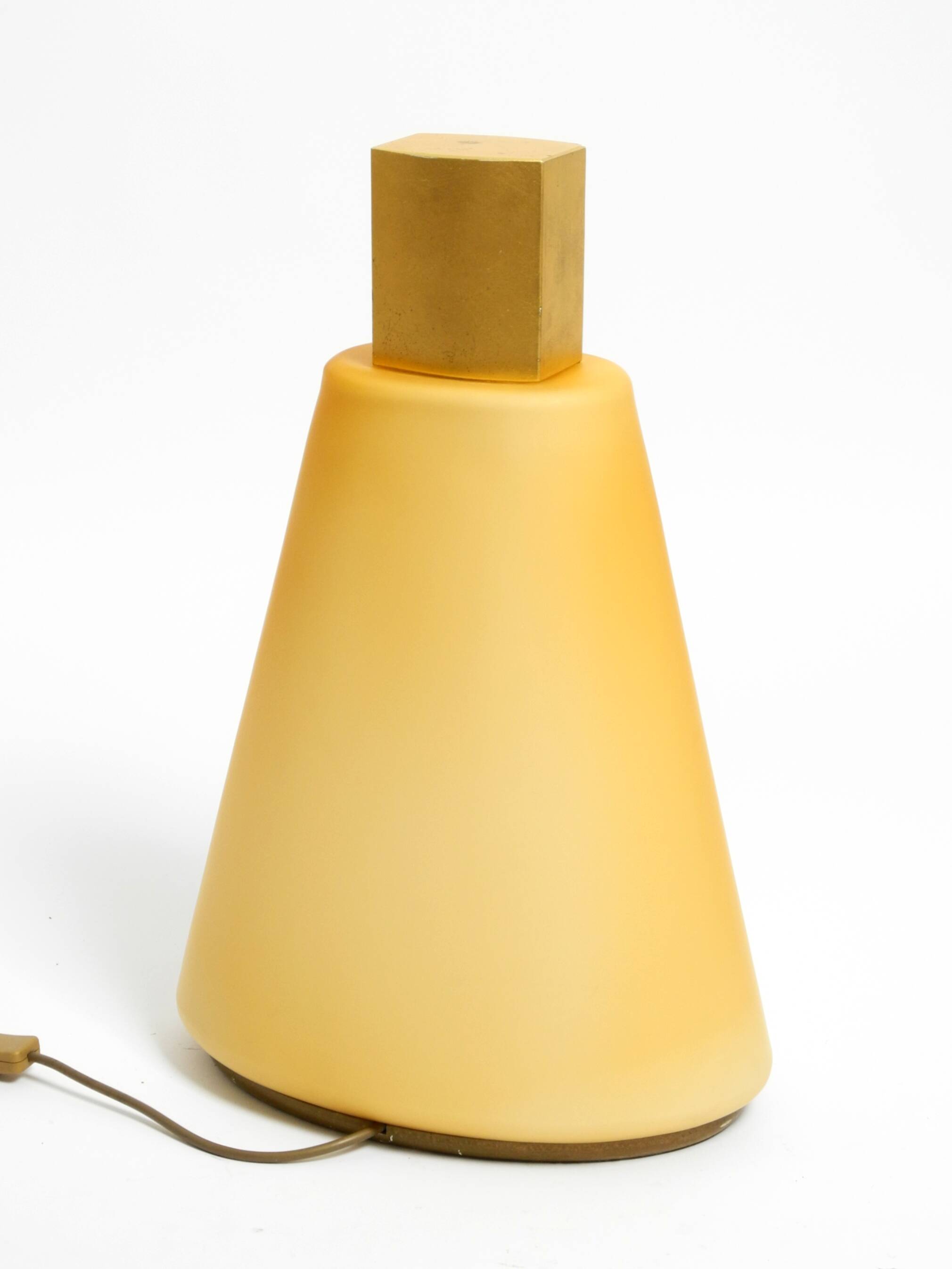 Large 1990s postmodern design floor or table lamp made of colored glass