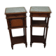 Pair of bedside old marquetry top green marble and bronze decorations