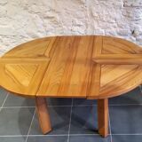 Extendable dining table in solid elm by Maison Regain 1960