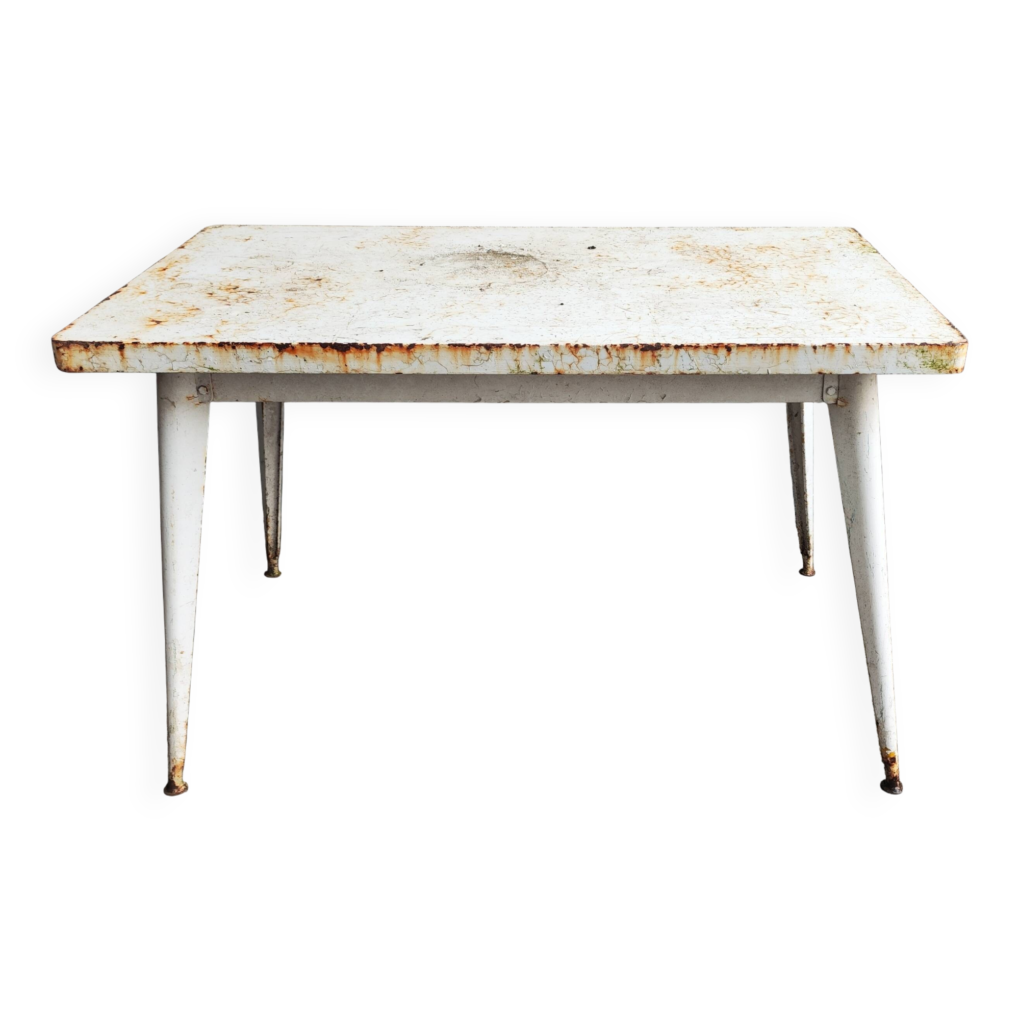 Large white Tolix table in vintage metal, 120 cm x 70.5 cm