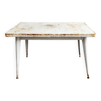 Large white Tolix table in vintage metal, 120 cm x 70.5 cm