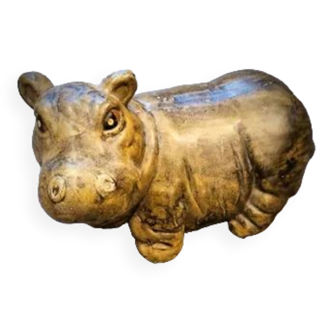 Handmade hippopotamus in painted plaster