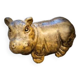 Hippopotame artisanal en plâtre peint
