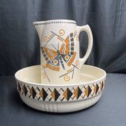 Art Deco, brocade jug and ceramic basin by Badonwiller around 1930.