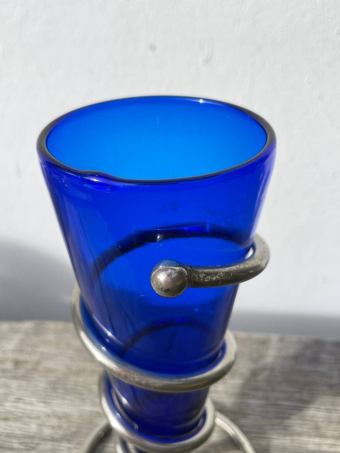 Small vase in cobalt blue glass and metal, 1980