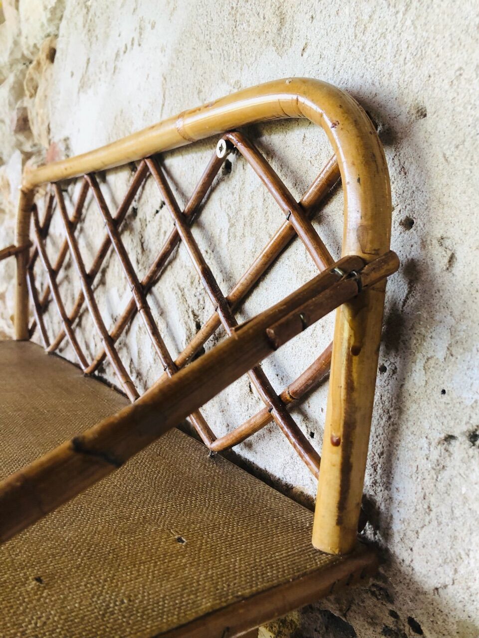 Vintage rattan wall shelf with storage, Circa 60