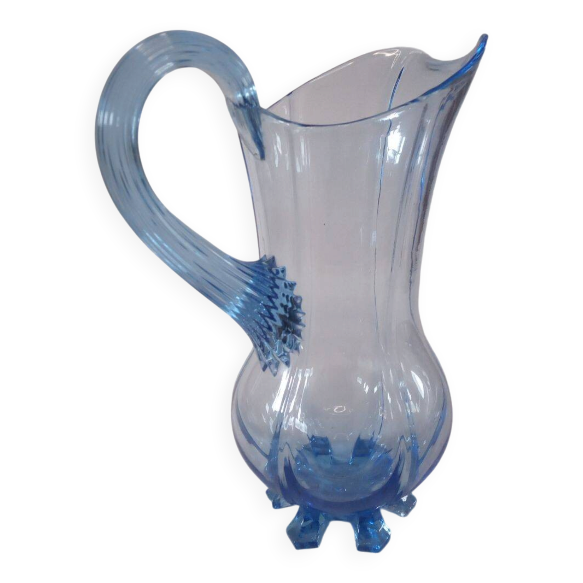 Art Glass Blue Pitcher