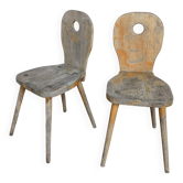 Set of 2 Rustic Primitive Wooden Chairs / Weathered Farmhouse Dining Chairs