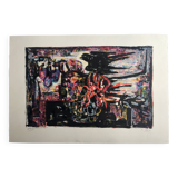 Yvette alde, flowers and birds, c 1950. lithograph signed in pencil