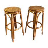 Duo de tabourets de bar en rotin