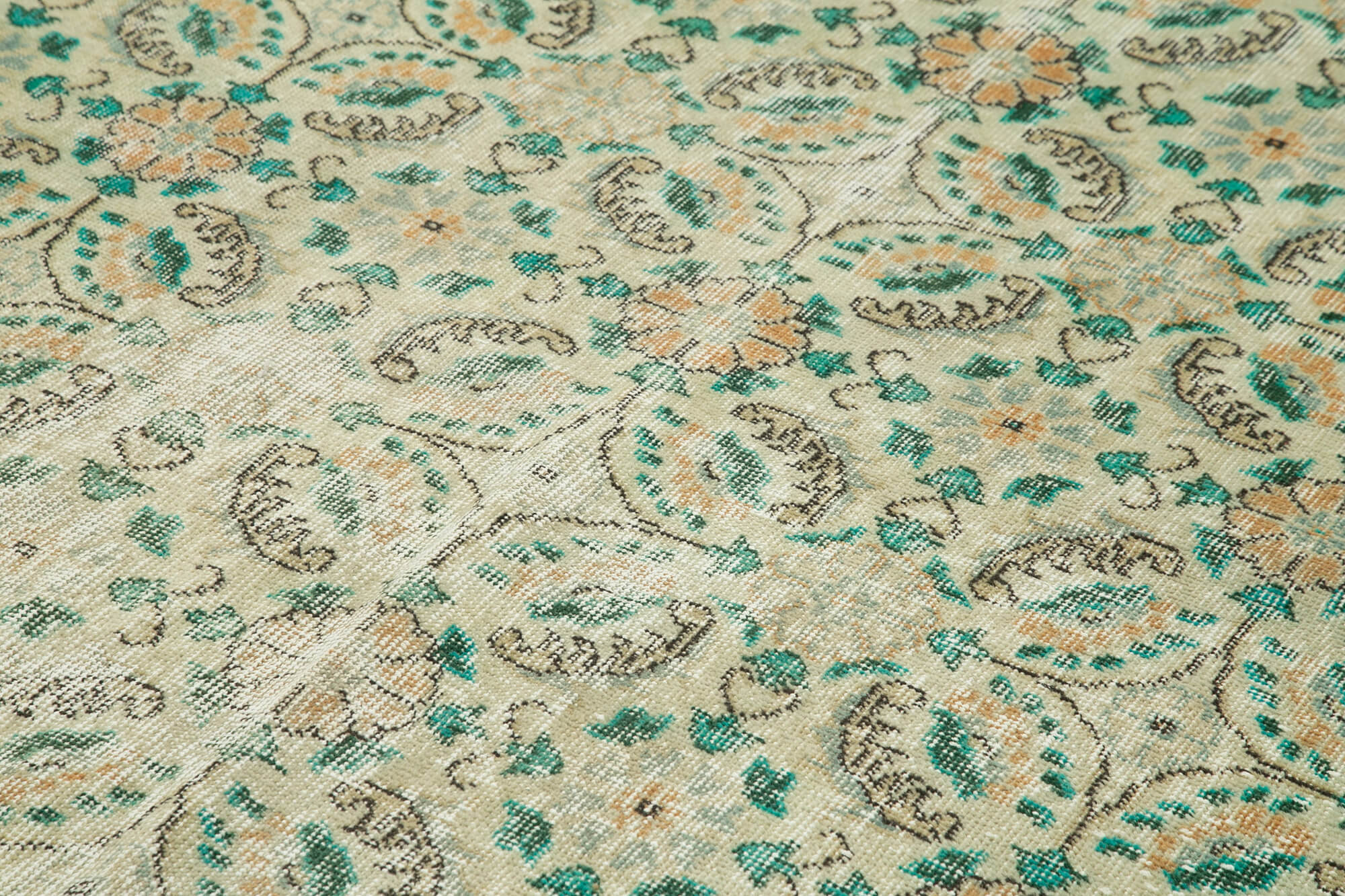 Handmade unique oriental beige carpet 207 cm x 312 cm