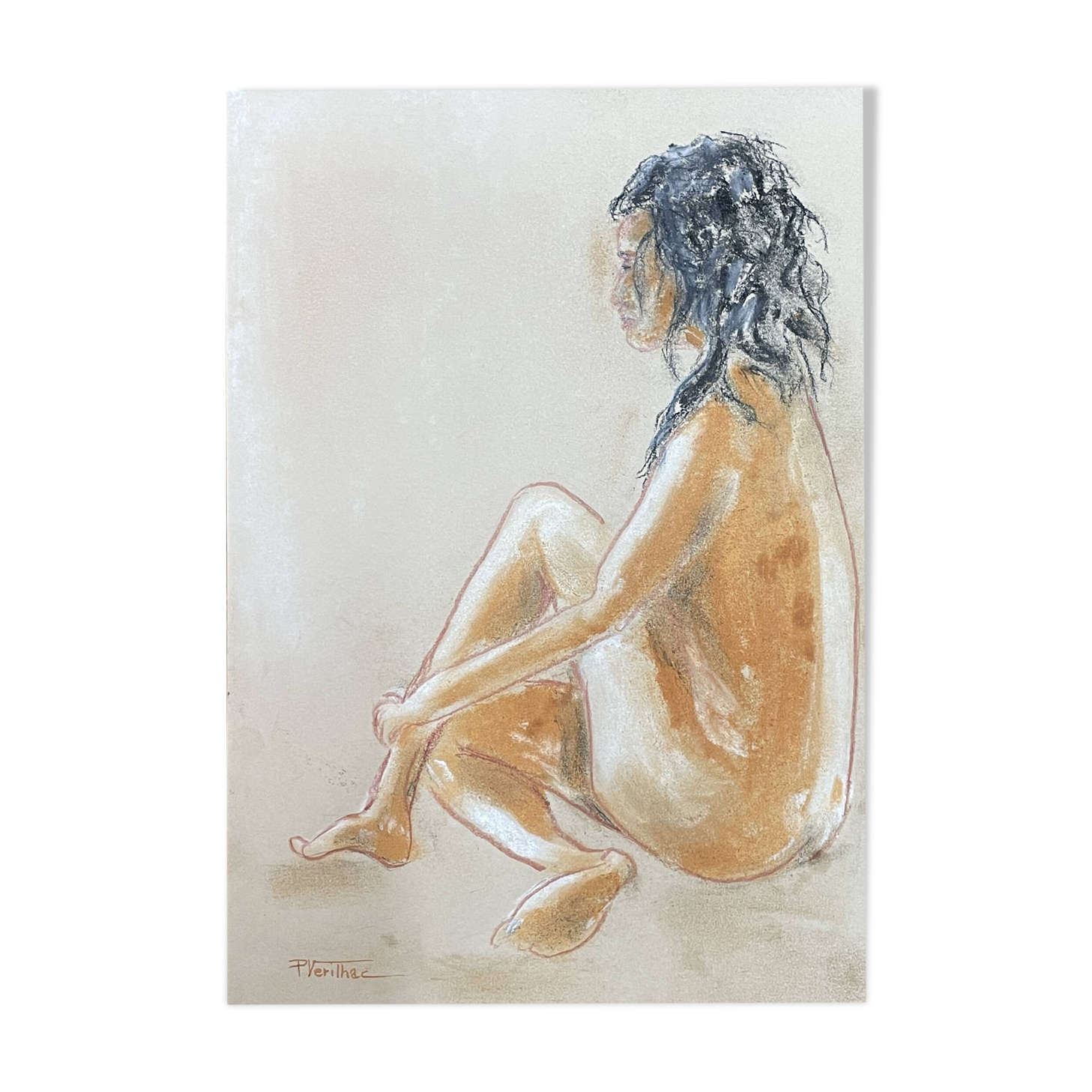 Tableau signé pastel portrait féminin « la lumière du soleil »