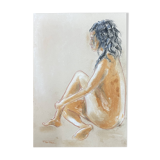 Signed pastel painting female portrait "sunlight"