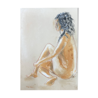 Signed pastel painting female portrait "sunlight"