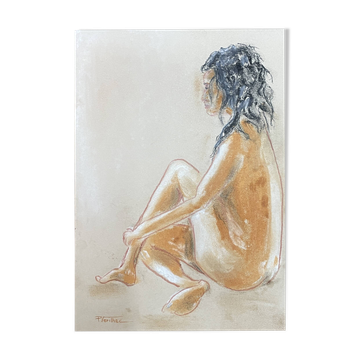Tableau signé pastel portrait féminin « la lumière du soleil »