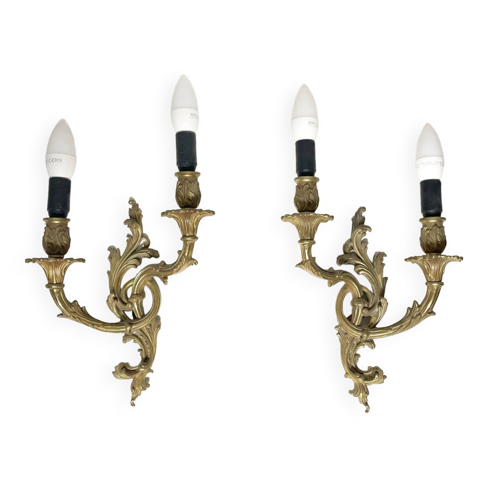Paire d'appliques murales en bronze chandelier, style classique, Louis XV