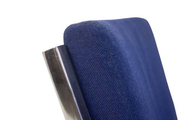 Pair of armchairs and pouf in chrome steel. 1970s, Valérian Rybar.