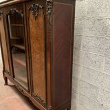 Louis XV style bookcase in mahogany and burr walnut, 20th century