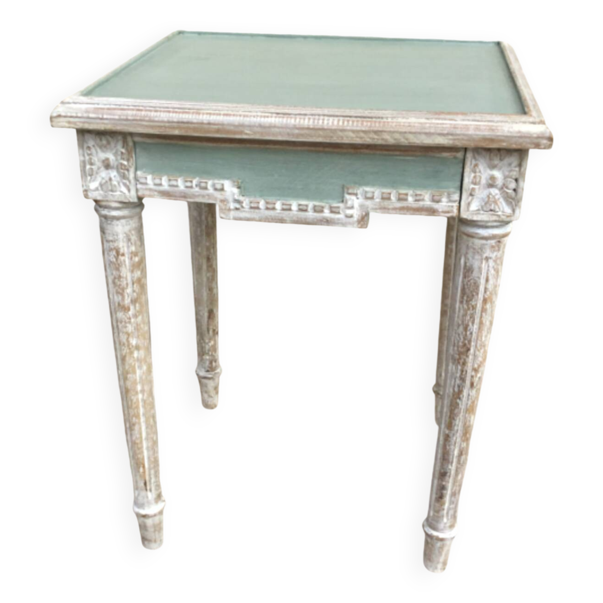 Louis XV style carved and patinated wooden side table. One drawer in the belt.