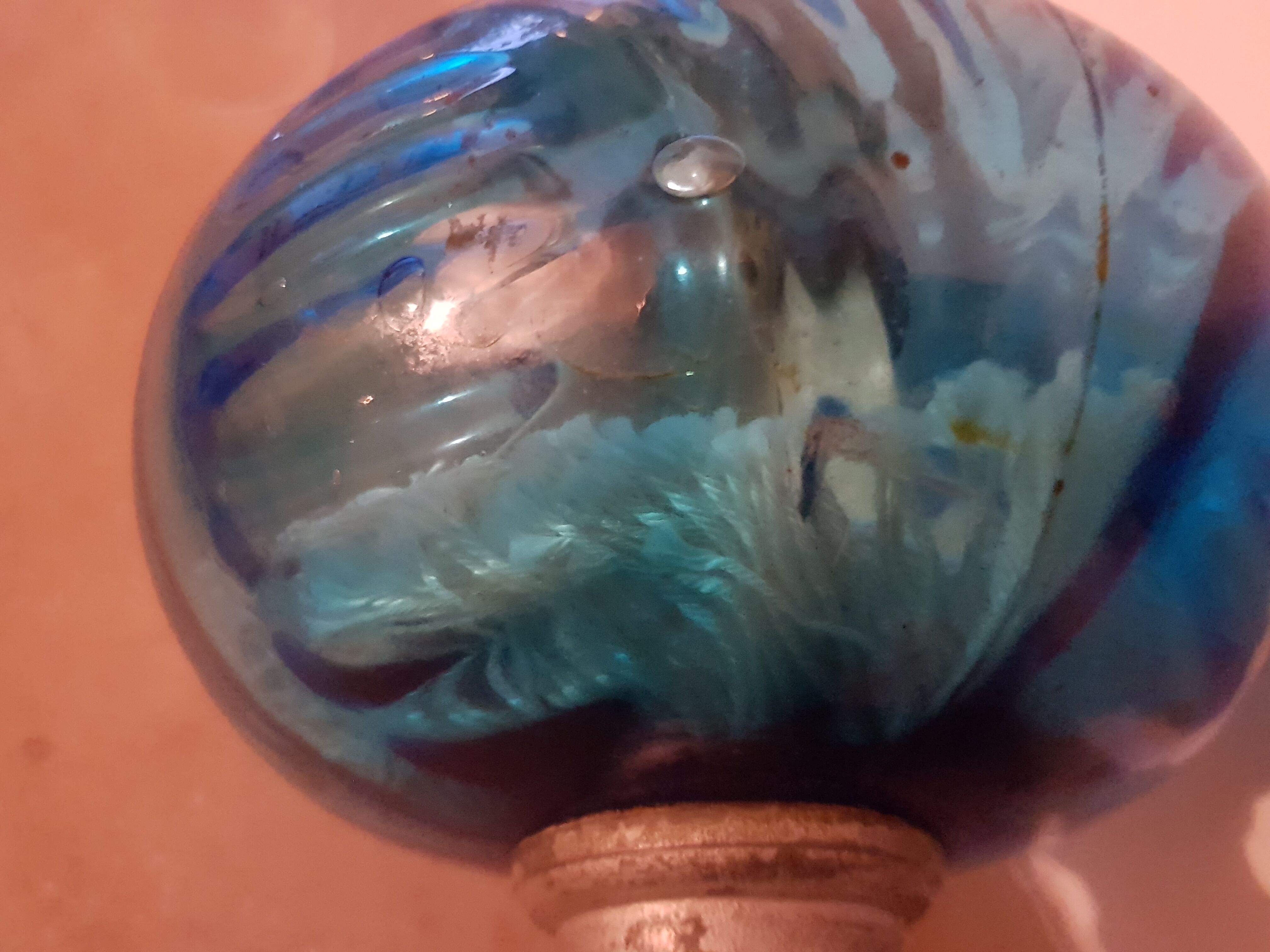 Former oil lamp foot metal silver blue glass