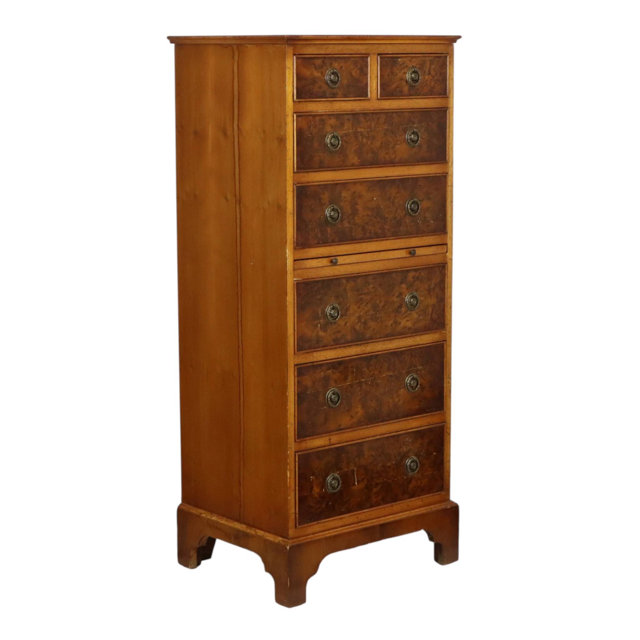 Vintage Chest of Drawers Burton Reproductions Burl Wood Veneer 116cm