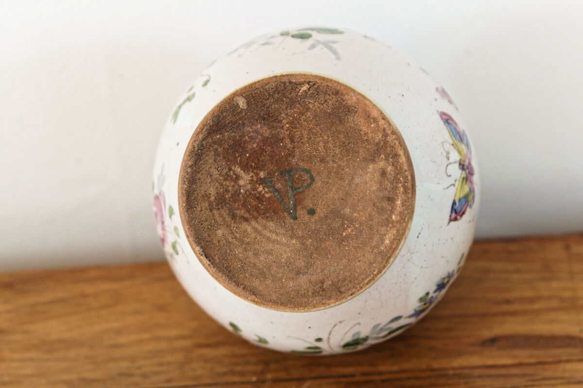 Earthenware ball vase, signed Veuve Perrin