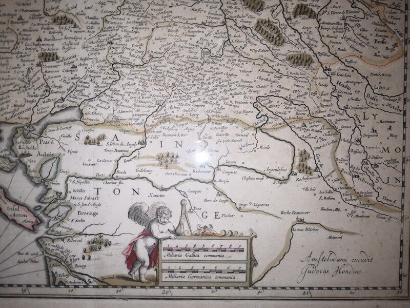 Authentic old map of the seventeenth century of Poitou by judocus Hondius 1630 double-sided