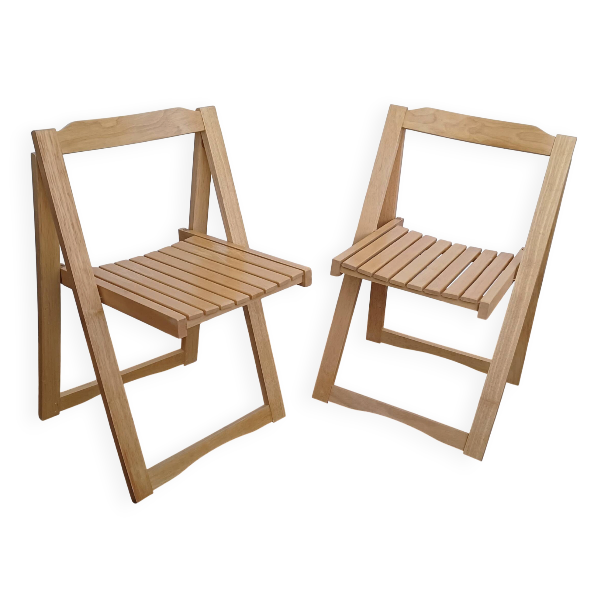 Paire de chaises pliantes en hêtre vintage